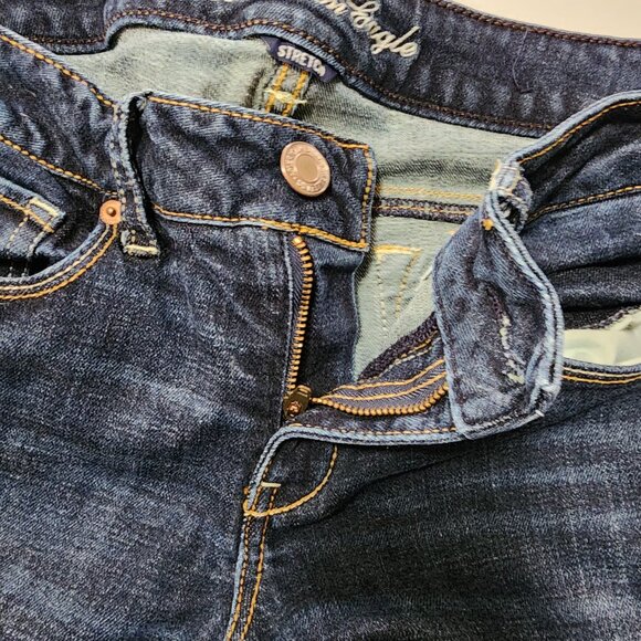 American Eagle Dark Wash Low Rise Skinny Kick Boot Jeans - Picture 5 of 8